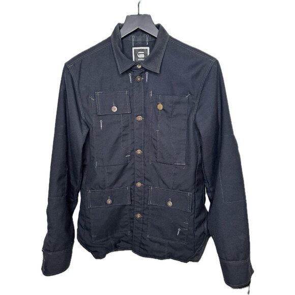 G Star Raw Military Field Utility Jacket Men M Black Full Zip Snap Cargo - Picture 1 of 7
